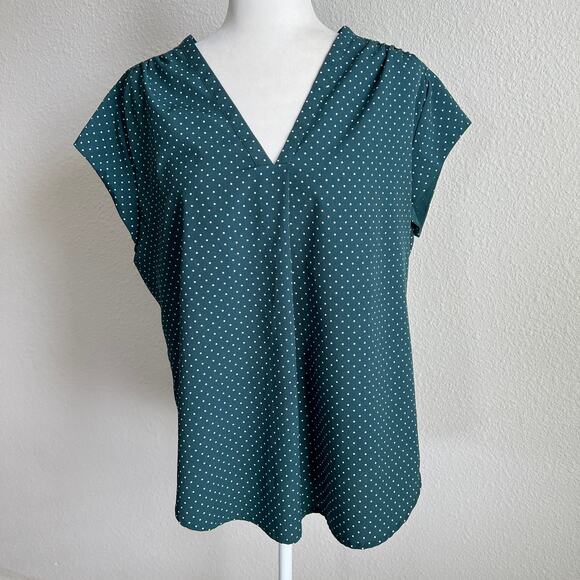 Fun2Fun Green Mini Polka Dot Short Sleeve Blouse Women's XL Dolman Relaxed - Picture 1 of 6